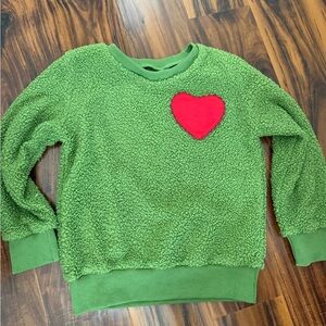 Green Fleece Kids Sweater with Red Heart